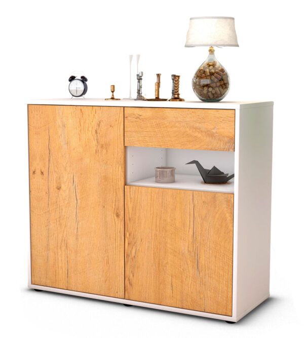 Sideboard Charlotta | Korpus Weiß | Front in Eiche Holz Optik | 92x79x35cm (BxHxT)