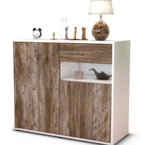 Sideboard Charlotta | Korpus Weiß | Front in Treibholz Holz Optik | 92x79x35cm (BxHxT)