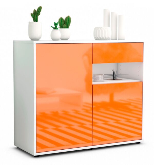 Sideboard Charlotta | Korpus Weiß | Front in Hochglanz Orange | 92x79x35cm (BxHxT)