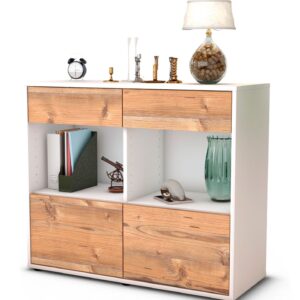 Sideboard Christina | Korpus Weiß | Front in Pinie Holz Optik | 92x79x35cm (BxHxT)