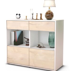 Sideboard Christina | Korpus Weiß | Front in Zeder Holz Optik | 92x79x35cm (BxHxT)