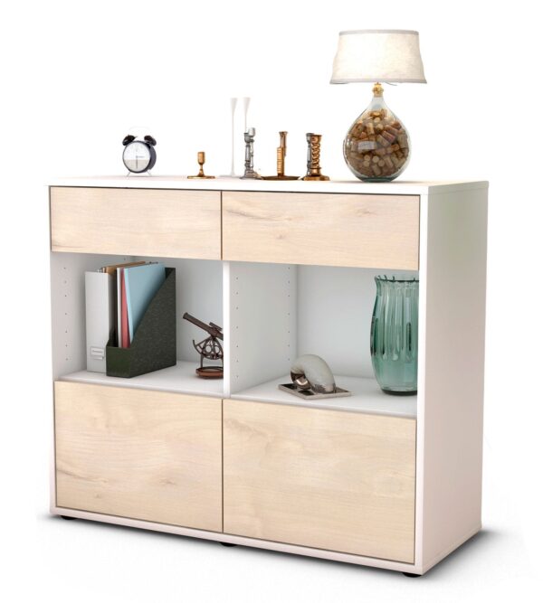 Sideboard Christina | Korpus Weiß | Front in Zeder Holz Optik | 92x79x35cm (BxHxT)