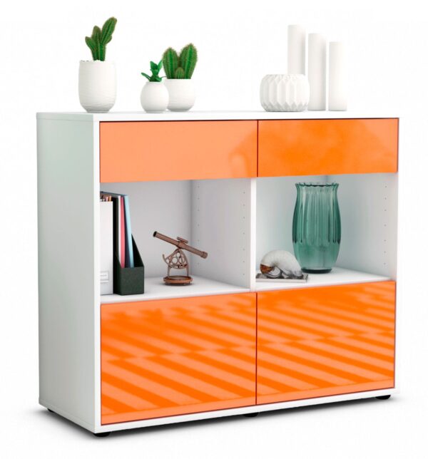 Sideboard Christina | Korpus Weiß | Front in Hochglanz Orange | 92x79x35cm (BxHxT)