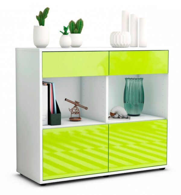 Sideboard Christina | Korpus Weiß | Front in Hochglanz Grün | 92x79x35cm (BxHxT)