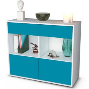 Sideboard Christina | Korpus Weiß | Front in Türkis | 92x79x35cm (BxHxT)