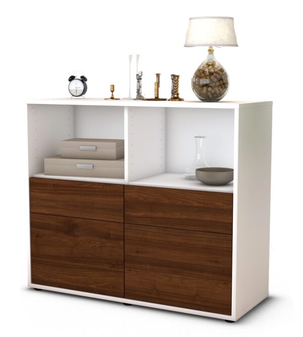 Sideboard Christine | Korpus Weiß | Front in Walnuss Holz Optik | 92x79x35cm (BxHxT)