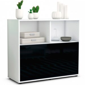 Sideboard Christine | Korpus Weiß | Front in Hochglanz Schwarz | 92x79x35cm (BxHxT)