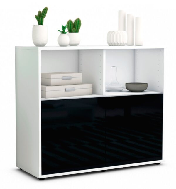 Sideboard Christine | Korpus Weiß | Front in Hochglanz Schwarz | 92x79x35cm (BxHxT)