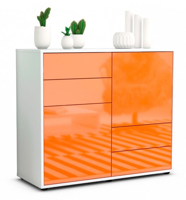 Sideboard Ciara | Korpus Weiß | Front in Hochglanz Orange | 92x79x35cm (BxHxT)