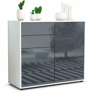 Sideboard Ciara | Korpus Weiß | Front in Hochglanz Grau | 92x79x35cm (BxHxT)