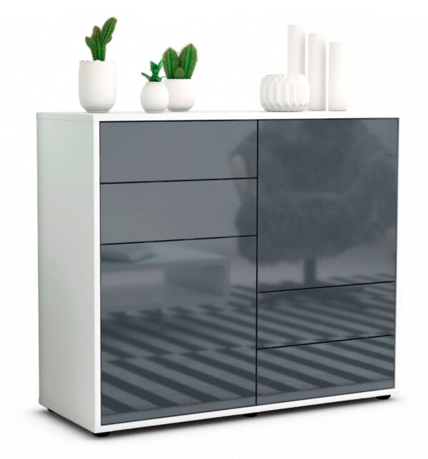 Sideboard Ciara | Korpus Weiß | Front in Hochglanz Grau | 92x79x35cm (BxHxT)