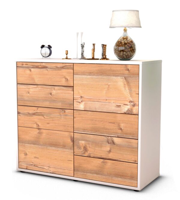 Sideboard Circe | Korpus Weiß | Front in Pinie Holz Optik | 92x79x35cm (BxHxT)