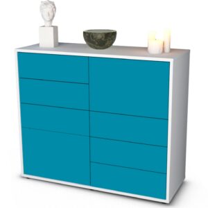 Sideboard Circe | Korpus Weiß | Front in Türkis | 92x79x35cm (BxHxT)