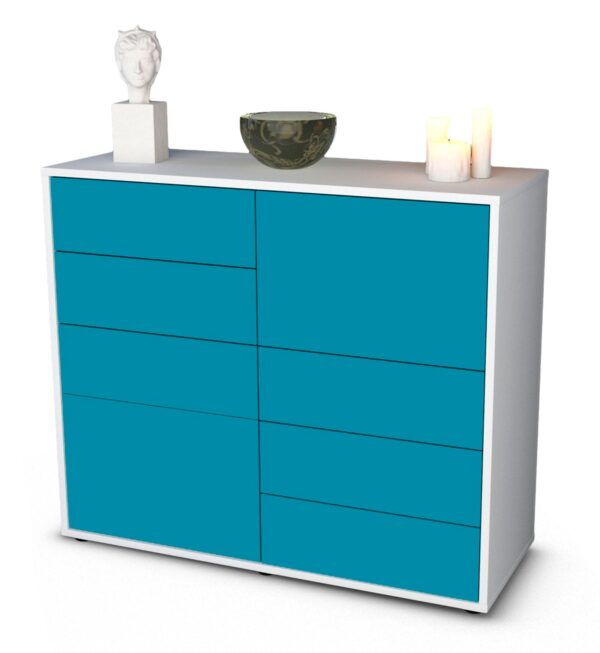 Sideboard Circe | Korpus Weiß | Front in Türkis | 92x79x35cm (BxHxT)