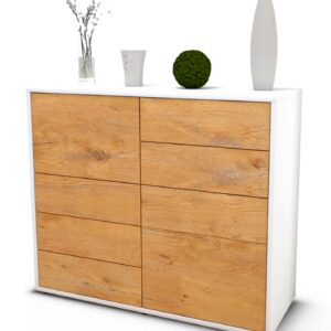 Sideboard Clarissa | Korpus Weiß | Front in Eiche Holz Optik | 92x79x35cm (BxHxT)