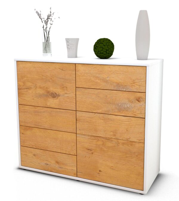 Sideboard Clarissa | Korpus Weiß | Front in Eiche Holz Optik | 92x79x35cm (BxHxT)