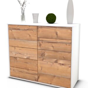 Sideboard Clarissa | Korpus Weiß | Front in Pinie Holz Optik | 92x79x35cm (BxHxT)