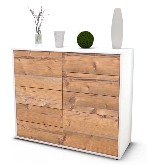 Sideboard Clarissa | Korpus Weiß | Front in Pinie Holz Optik | 92x79x35cm (BxHxT)