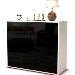 Sideboard Clarissa | Korpus Weiß | Front in Hochglanz Schwarz | 92x79x35cm (BxHxT)