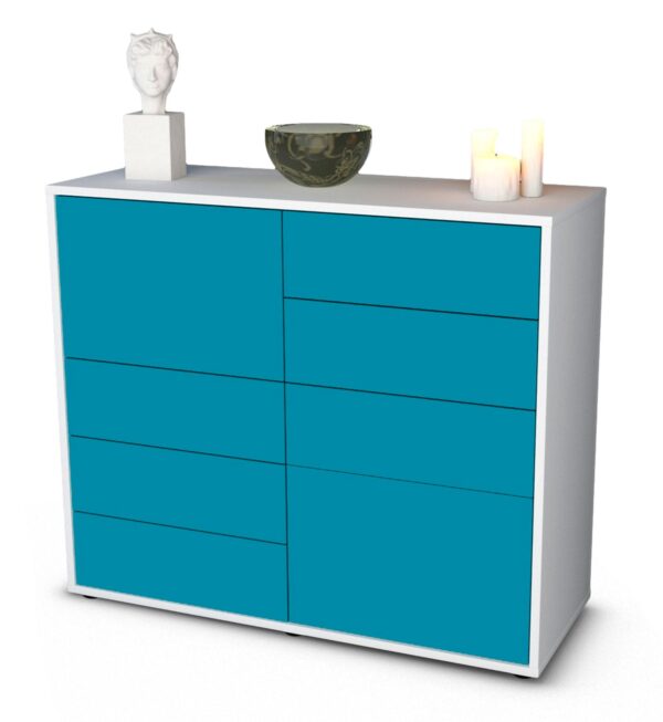 Sideboard Clarissa | Korpus Weiß | Front in Türkis | 92x79x35cm (BxHxT)