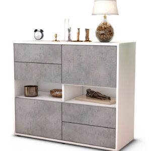 Sideboard Claudia | Korpus Weiß | Front in Beton Optik | 92x79x35cm (BxHxT)