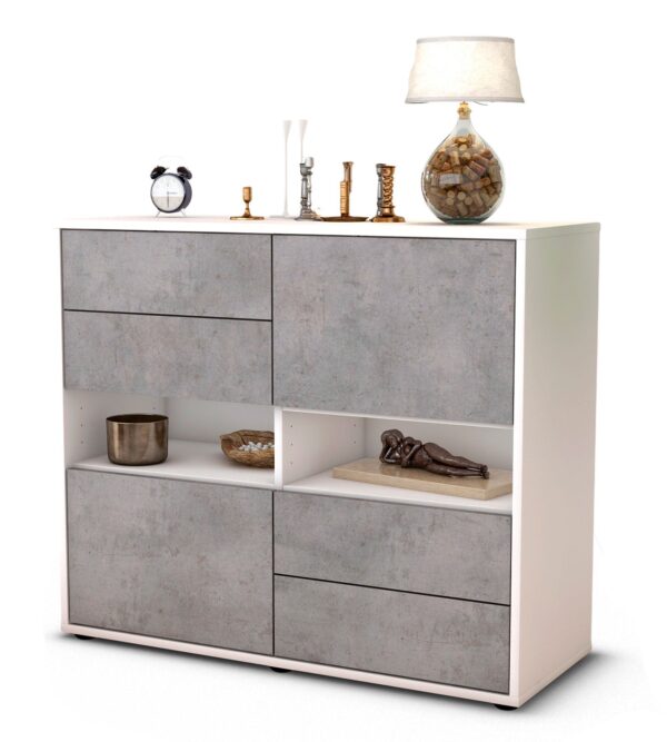 Sideboard Claudia | Korpus Weiß | Front in Beton Optik | 92x79x35cm (BxHxT)