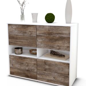 Sideboard Claudia | Korpus Weiß | Front in Treibholz Holz Optik | 92x79x35cm (BxHxT)