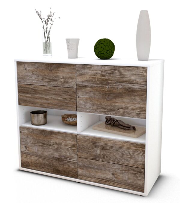 Sideboard Claudia | Korpus Weiß | Front in Treibholz Holz Optik | 92x79x35cm (BxHxT)