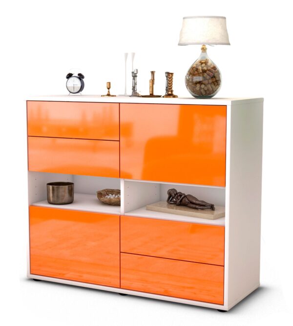 Sideboard Claudia | Korpus Weiß | Front in Hochglanz Orange | 92x79x35cm (BxHxT)