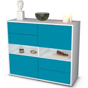 Sideboard Claudia | Korpus Weiß | Front in Türkis | 92x79x35cm (BxHxT)
