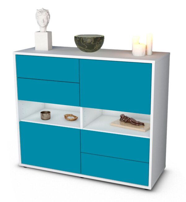 Sideboard Claudia | Korpus Weiß | Front in Türkis | 92x79x35cm (BxHxT)