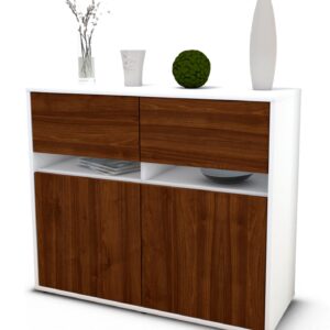 Sideboard Clea | Korpus Weiß | Front in Walnuss Holz Optik | 92x79x35cm (BxHxT)