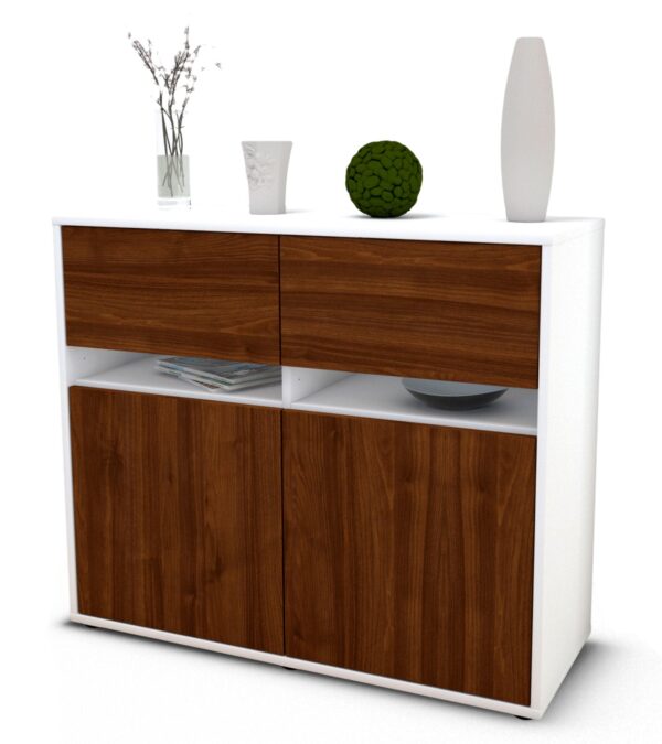 Sideboard Clea | Korpus Weiß | Front in Walnuss Holz Optik | 92x79x35cm (BxHxT)
