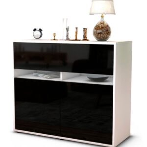 Sideboard Clea | Korpus Weiß | Front in Hochglanz Schwarz | 92x79x35cm (BxHxT)