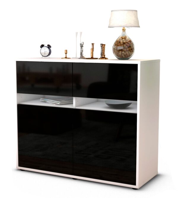 Sideboard Clea | Korpus Weiß | Front in Hochglanz Schwarz | 92x79x35cm (BxHxT)