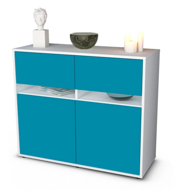 Sideboard Clea | Korpus Weiß | Front in Türkis | 92x79x35cm (BxHxT)