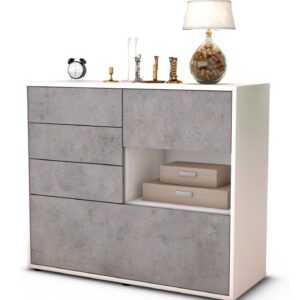 Sideboard Coco | Korpus Weiß | Front in Beton Optik | 92x79x35cm (BxHxT)