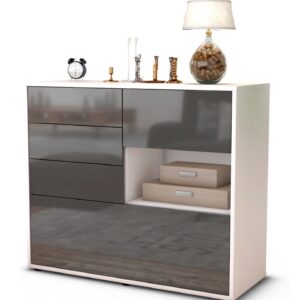 Sideboard Coco | Korpus Weiß | Front in Hochglanz Grau | 92x79x35cm (BxHxT)