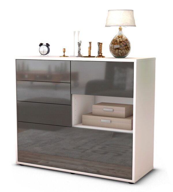 Sideboard Coco | Korpus Weiß | Front in Hochglanz Grau | 92x79x35cm (BxHxT)