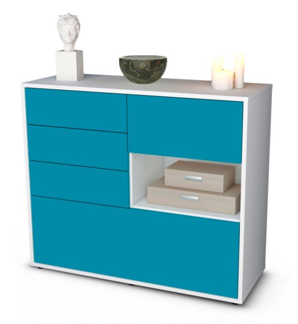 Sideboard Coco | Korpus Weiß | Front in Türkis | 92x79x35cm (BxHxT)