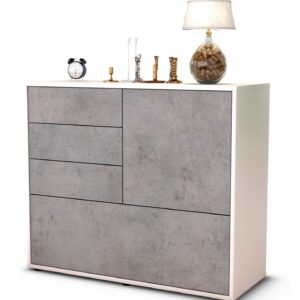 Sideboard Corina | Korpus Weiß | Front in Beton Optik | 92x79x35cm (BxHxT)