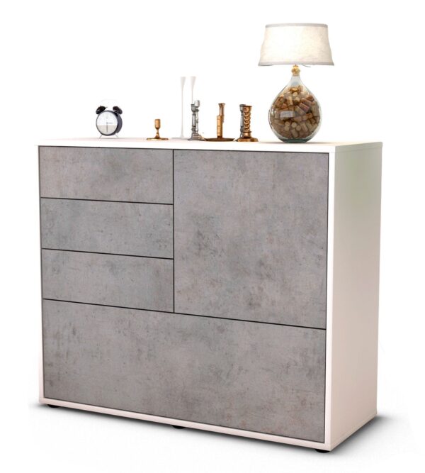Sideboard Corina | Korpus Weiß | Front in Beton Optik | 92x79x35cm (BxHxT)