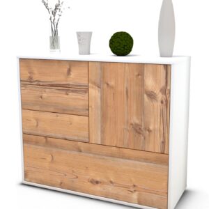 Sideboard Corina | Korpus Weiß | Front in Pinie Holz Optik | 92x79x35cm (BxHxT)