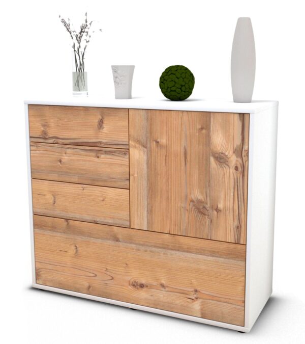 Sideboard Corina | Korpus Weiß | Front in Pinie Holz Optik | 92x79x35cm (BxHxT)