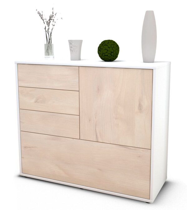 Sideboard Corina | Korpus Weiß | Front in Zeder Holz Optik | 92x79x35cm (BxHxT)