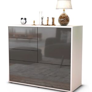 Sideboard Corina | Korpus Weiß | Front in Hochglanz Grau | 92x79x35cm (BxHxT)