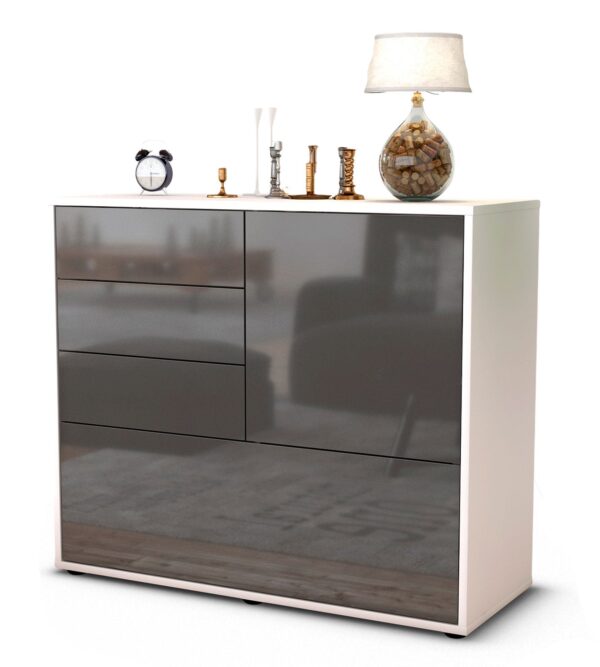 Sideboard Corina | Korpus Weiß | Front in Hochglanz Grau | 92x79x35cm (BxHxT)