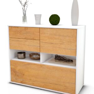 Sideboard Cornelia | Korpus Weiß | Front in Eiche Holz Optik | 92x79x35cm (BxHxT)