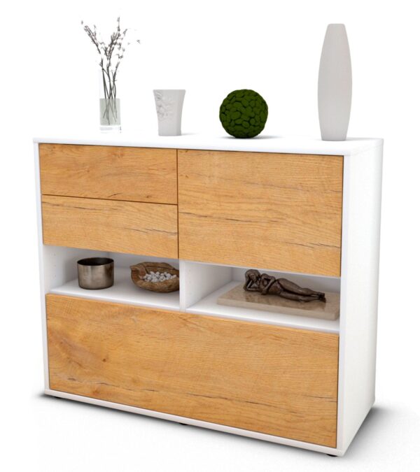 Sideboard Cornelia | Korpus Weiß | Front in Eiche Holz Optik | 92x79x35cm (BxHxT)