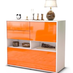 Sideboard Cornelia | Korpus Weiß | Front in Hochglanz Orange | 92x79x35cm (BxHxT)